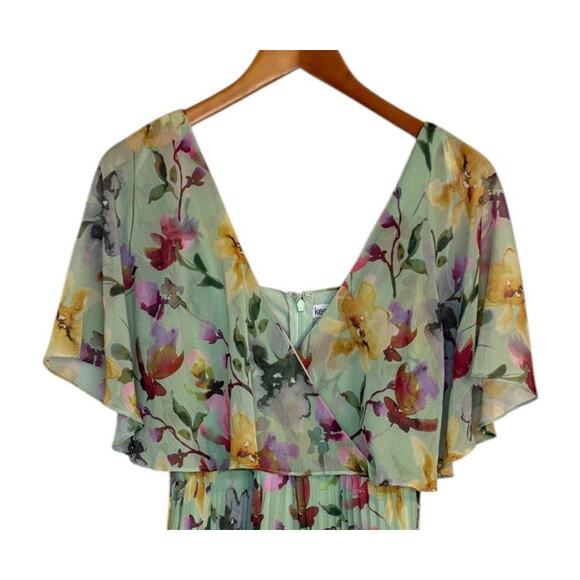 Not For Sale Kensie Dress Women 6 Green Mini Crinkle Floral Flutter - Picture 4 of 10